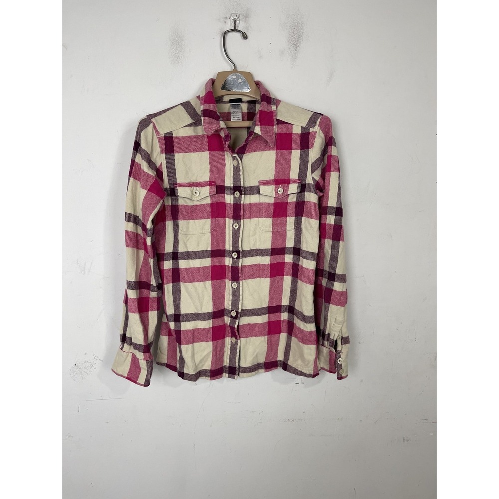 Patagonia Women Shirt Size 8 Pink Organic Cotton Flannel Plaid Button Up Outdoor